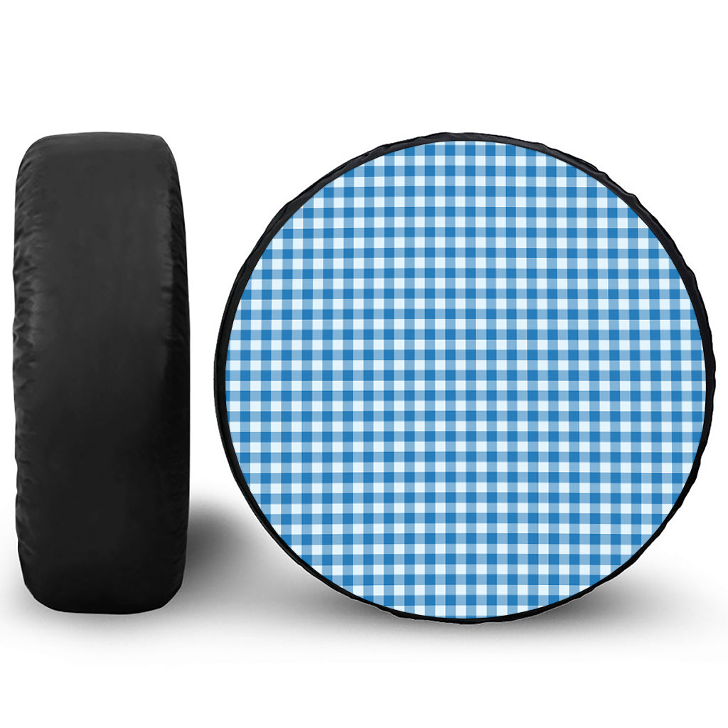 Blue And White Check Pattern Print Tire Cover