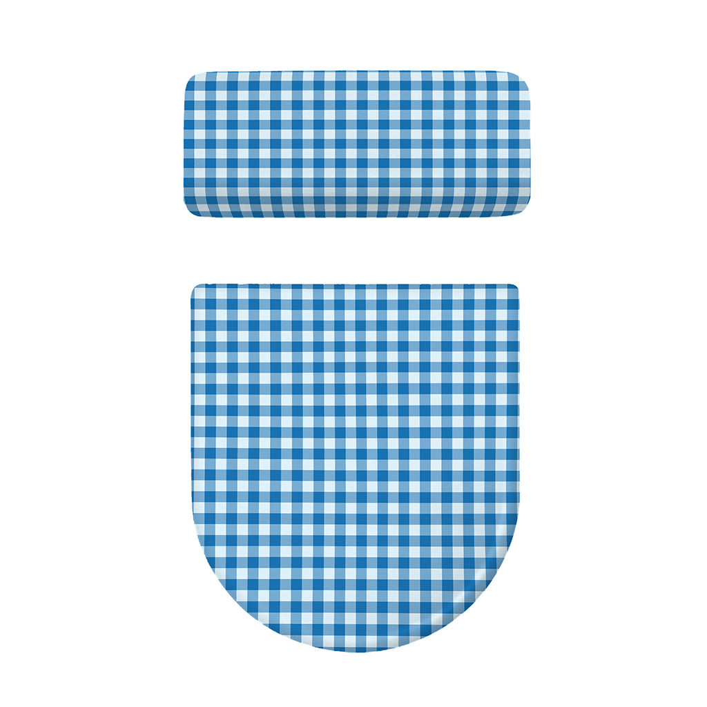 Blue And White Check Pattern Print Toilet Lid And Tank Cover Set