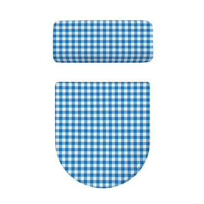 Blue And White Check Pattern Print Toilet Lid And Tank Cover Set