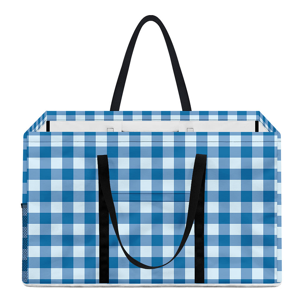 Blue And White Check Pattern Print Utility Tote Bag