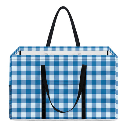 Blue And White Check Pattern Print Utility Tote Bag