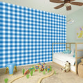 Blue And White Check Pattern Print Wall Sticker