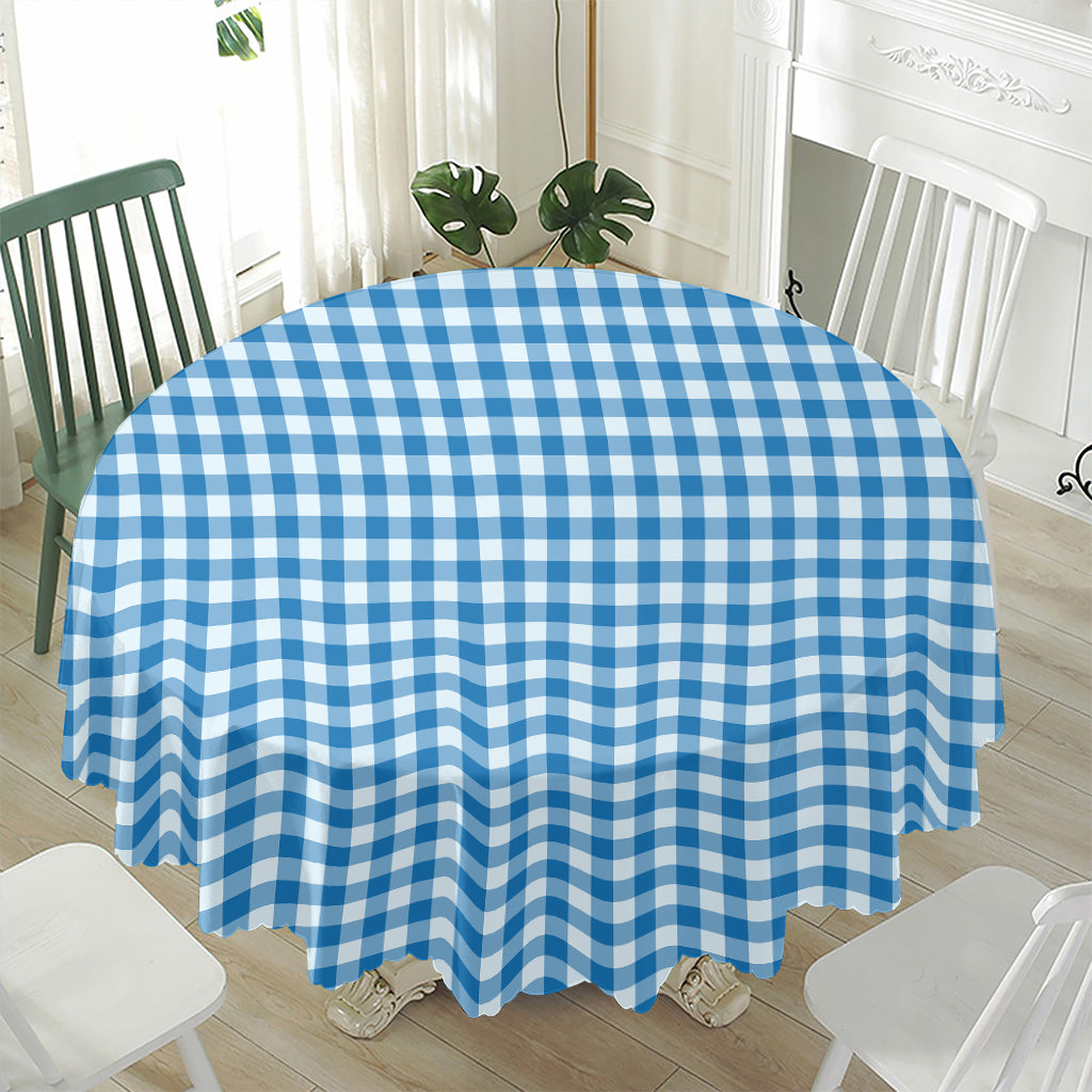 Blue And White Check Pattern Print Waterproof Round Tablecloth