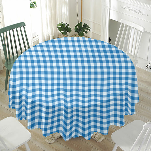 Blue And White Check Pattern Print Waterproof Round Tablecloth