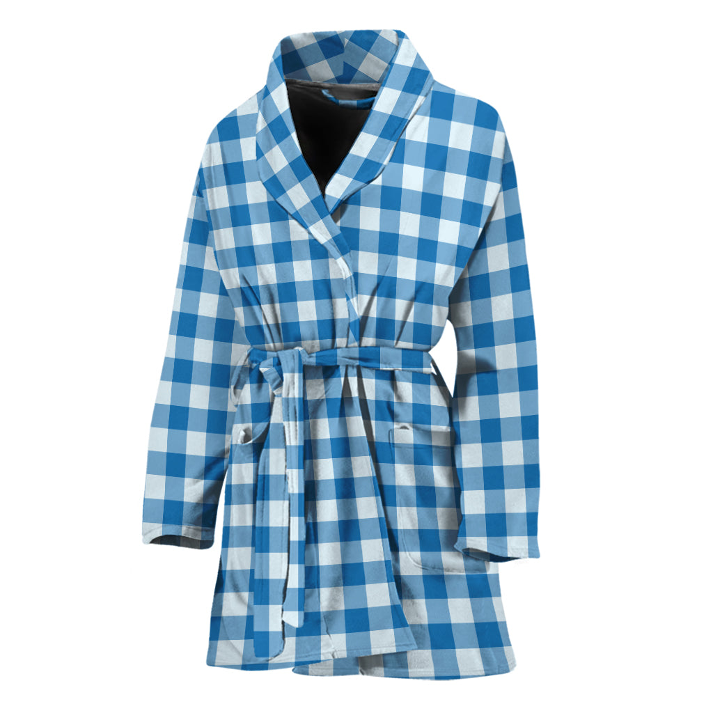 Blue And White Check Pattern Print Women's Bathrobe