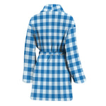 Blue And White Check Pattern Print Women's Bathrobe