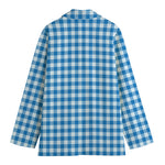 Blue And White Check Pattern Print Women's Blazer
