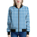 Blue And White Check Pattern Print Women's Bomber Jacket