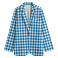 Blue And White Check Pattern Print Women's Cotton Blazer