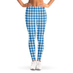Blue And White Check Pattern Print Women's Leggings