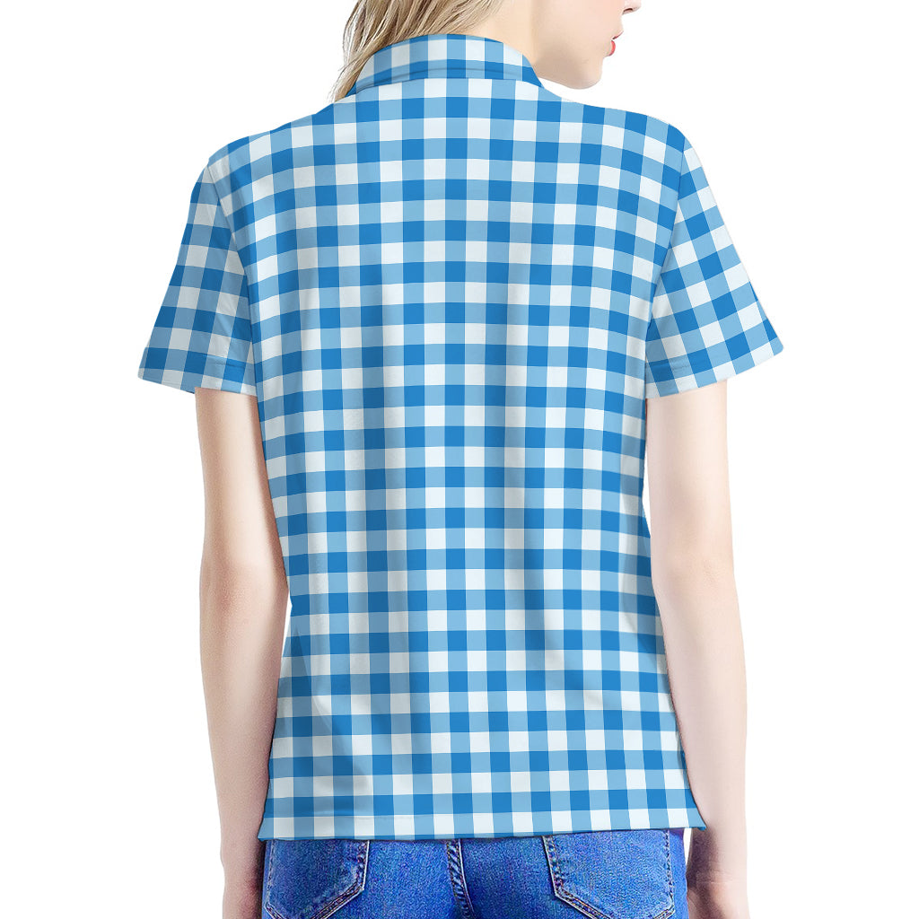 Blue And White Check Pattern Print Women's Polo Shirt