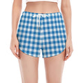 Blue And White Check Pattern Print Women's Split Running Shorts
