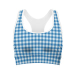 Blue And White Check Pattern Print Women's Sports Bra