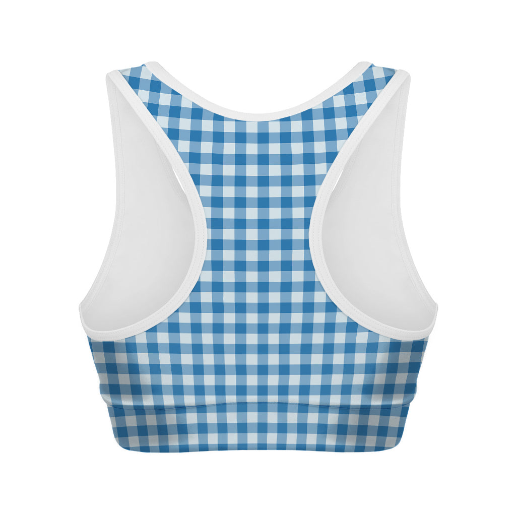 Blue And White Check Pattern Print Women's Sports Bra