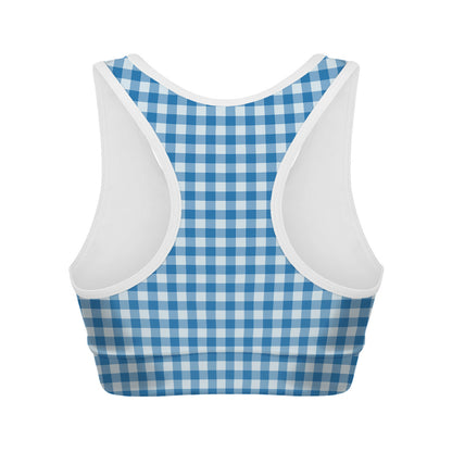 Blue And White Check Pattern Print Women's Sports Bra