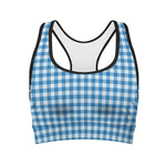 Blue And White Check Pattern Print Women's Sports Bra