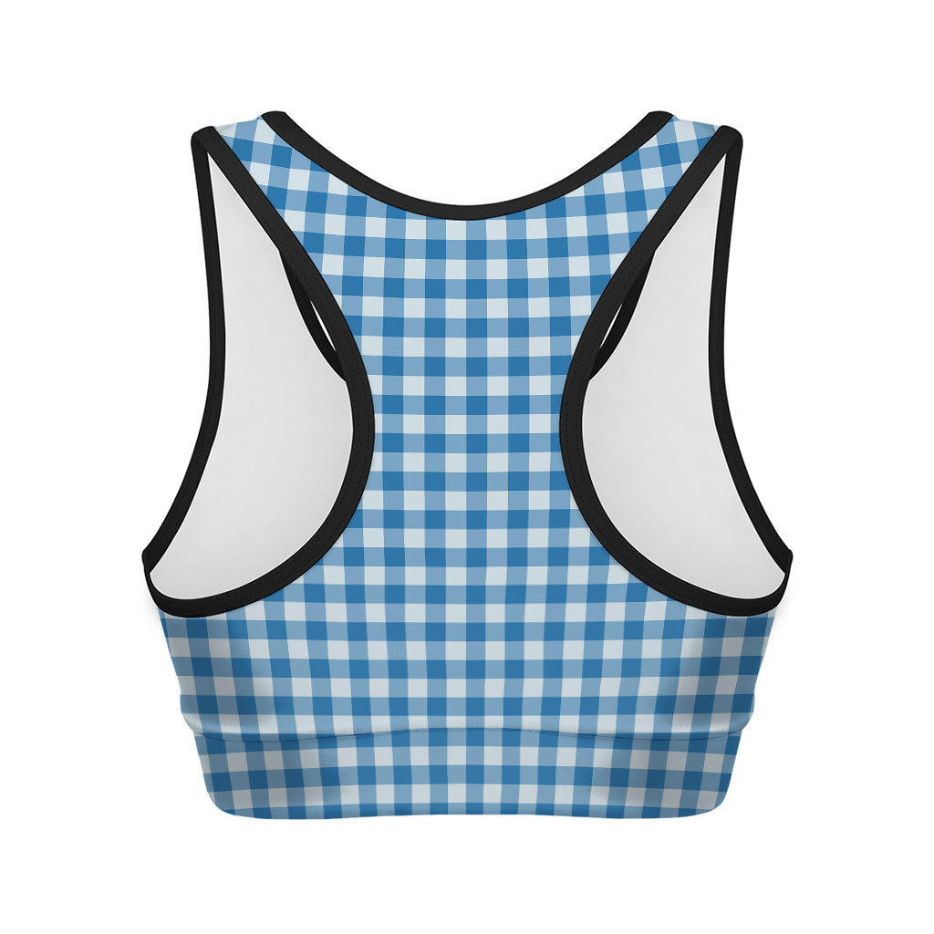 Blue And White Check Pattern Print Women's Sports Bra