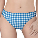 Blue And White Check Pattern Print Women's Thong