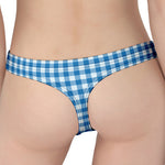 Blue And White Check Pattern Print Women's Thong