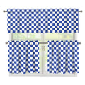 Blue And White Checkered Pattern Print 3 Piece Kitchen Curtains