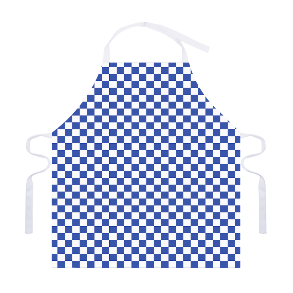 Blue And White Checkered Pattern Print Adjustable Apron