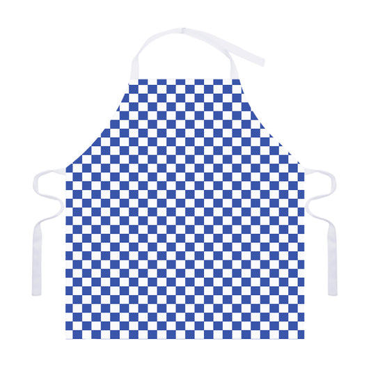 Blue And White Checkered Pattern Print Adjustable Apron