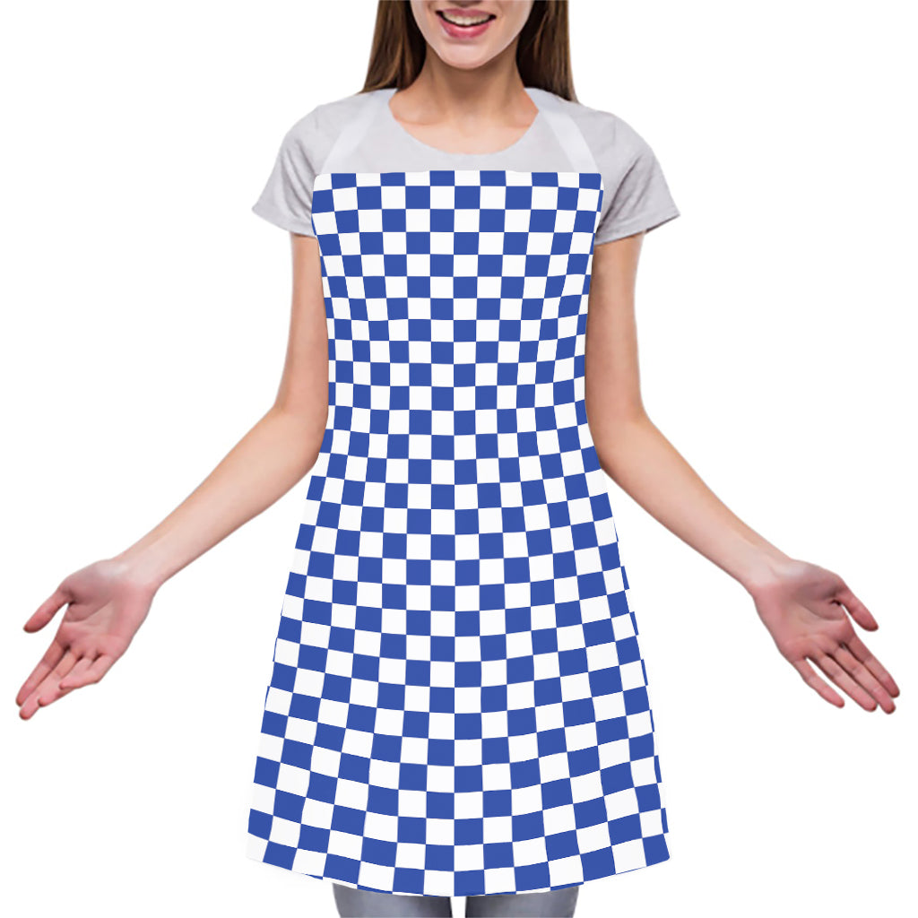 Blue And White Checkered Pattern Print Adjustable Apron
