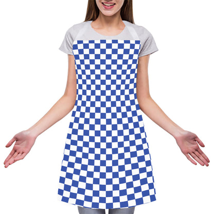 Blue And White Checkered Pattern Print Adjustable Apron