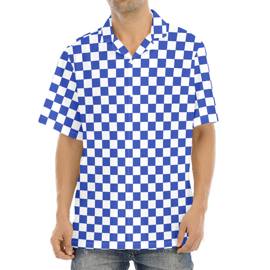 Blue And White Checkered Pattern Print Aloha Shirt