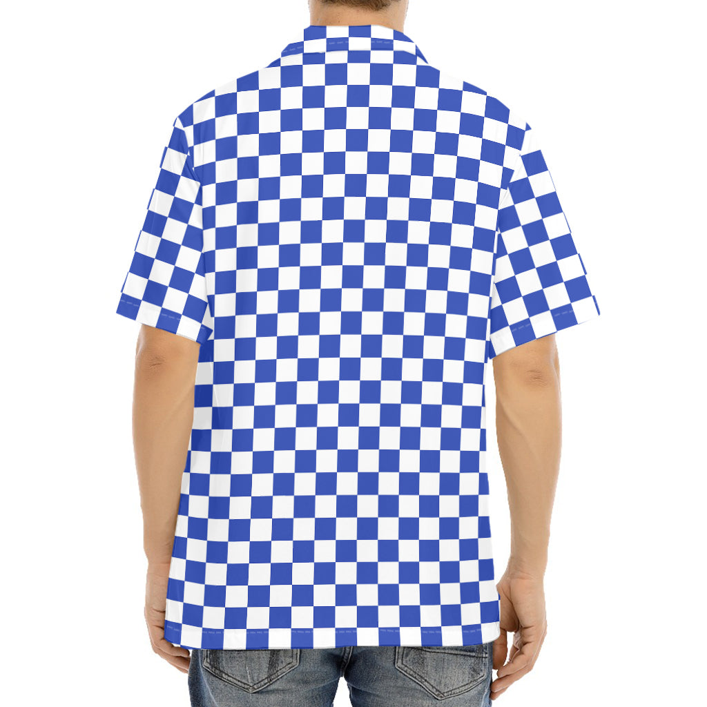 Blue And White Checkered Pattern Print Aloha Shirt