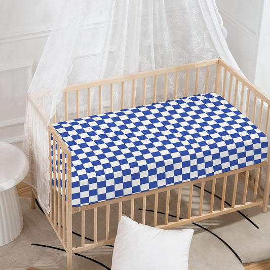Blue And White Checkered Pattern Print Baby Crib Sheet