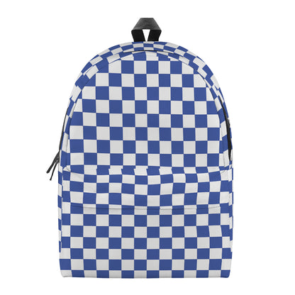 Blue And White Checkered Pattern Print Backpack