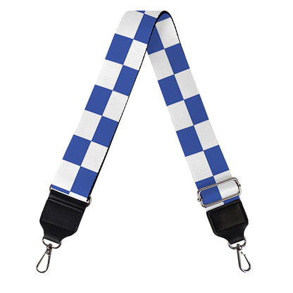 Blue And White Checkered Pattern Print Bag Strap