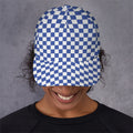 Blue And White Checkered Pattern Print Baseball Cap