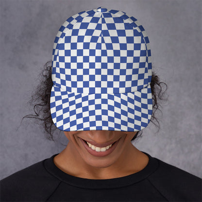 Blue And White Checkered Pattern Print Baseball Cap