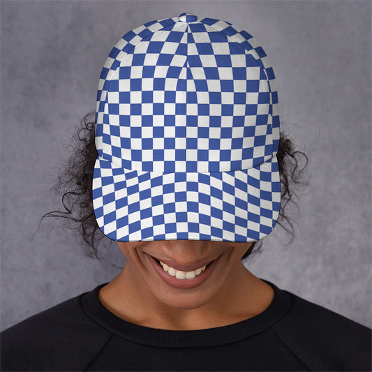 Blue And White Checkered Pattern Print Baseball Cap