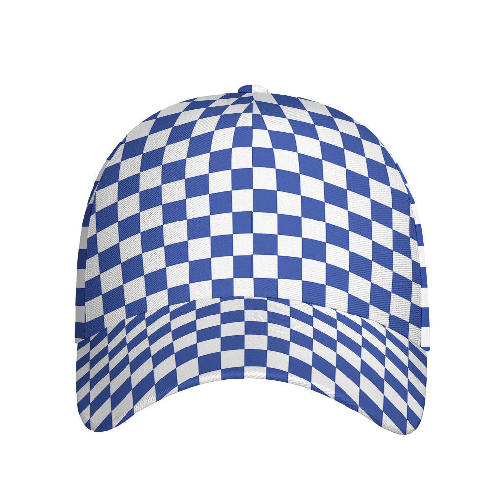 Blue And White Checkered Pattern Print Baseball Cap