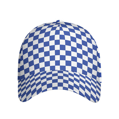Blue And White Checkered Pattern Print Baseball Cap
