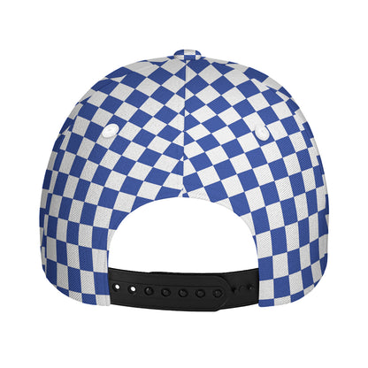 Blue And White Checkered Pattern Print Baseball Cap