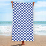 Blue And White Checkered Pattern Print Beach Towel