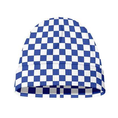 Blue And White Checkered Pattern Print Beanie