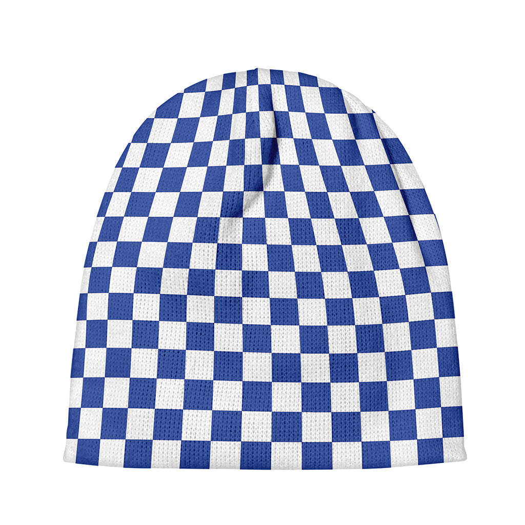 Blue And White Checkered Pattern Print Beanie