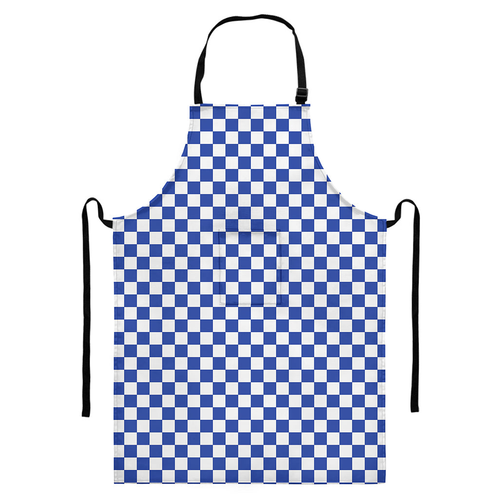 Blue And White Checkered Pattern Print Bib Apron With Pocket