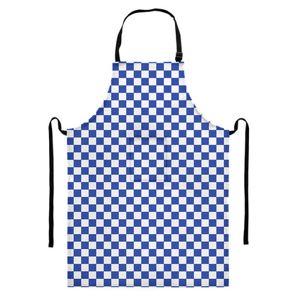 Blue And White Checkered Pattern Print Bib Apron With Pocket