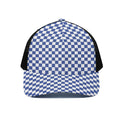 Blue And White Checkered Pattern Print Black Mesh Trucker Hat