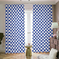 Blue And White Checkered Pattern Print Dimout Pencil Pleat Curtains