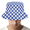 Blue And White Checkered Pattern Print Bucket Hat
