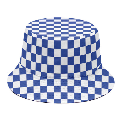 Blue And White Checkered Pattern Print Bucket Hat