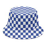 Blue And White Checkered Pattern Print Bucket Hat