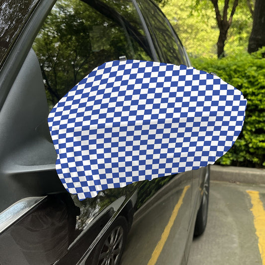Blue And White Checkered Pattern Print Car Side Mirror Covers